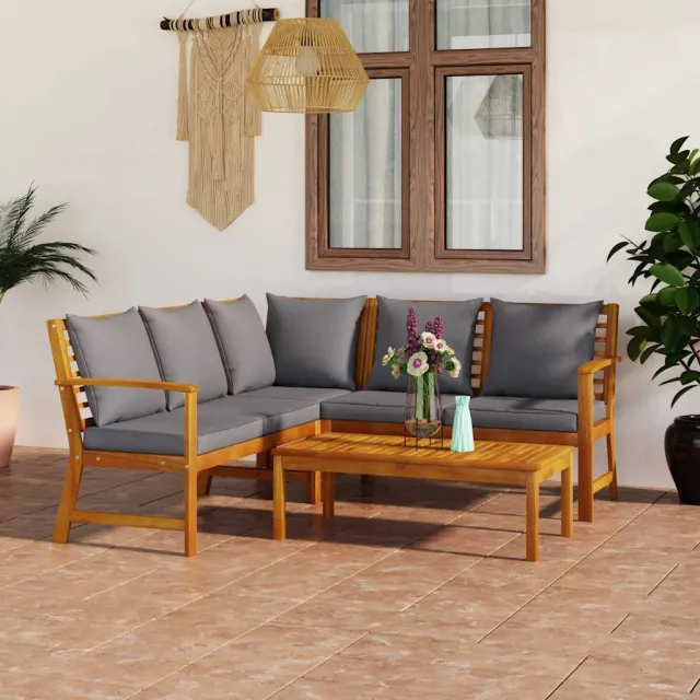vidaXL 4-delige Loungeset met kussens massief acaciahout grijs, foto 2