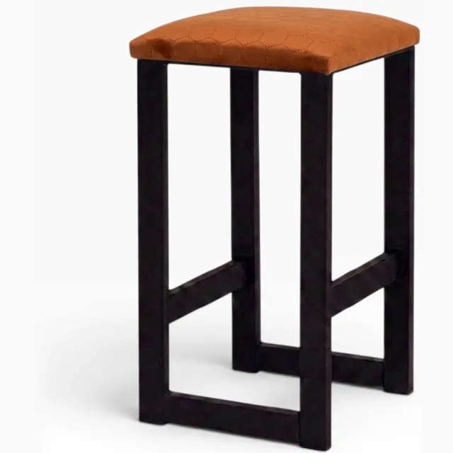 Taborecik Zwart metalen barkruk met rudy hexagon velours zitting
