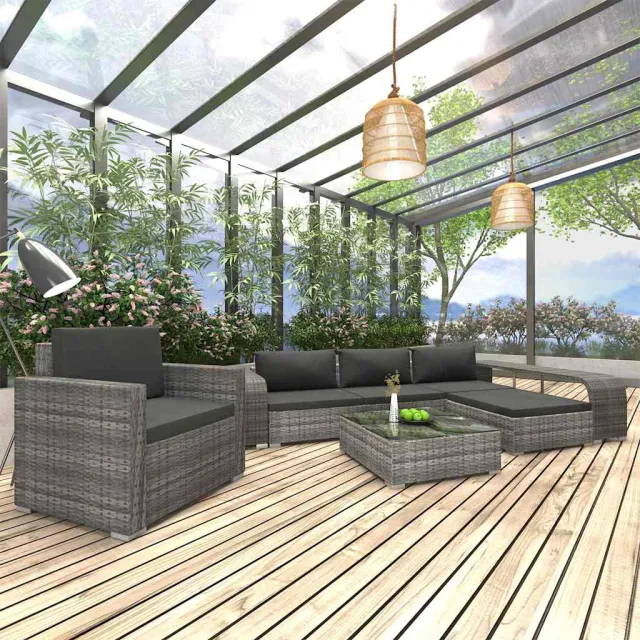 vidaXL 8-delige Loungeset met kussens poly rattan grijs, foto 2