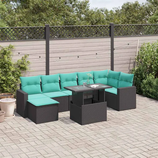 vidaXL 8-delige tuinbankset met kussens, zwart polyrotan, foto 2