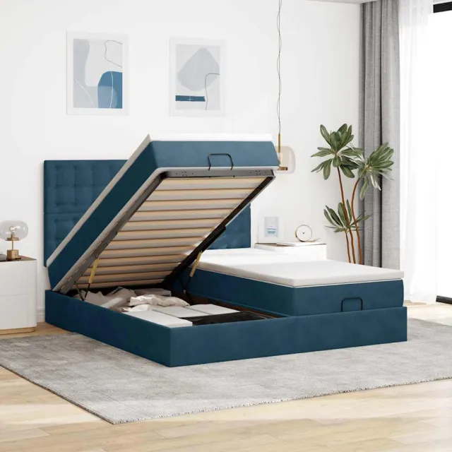 vidaXL Ottoman bed met matrassen 160x200cm fluweel donkerblauw blauw