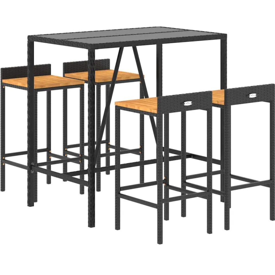 vidaXL 5-delige Tuinbarset poly rattan en massief acaciahout zwart, foto 3