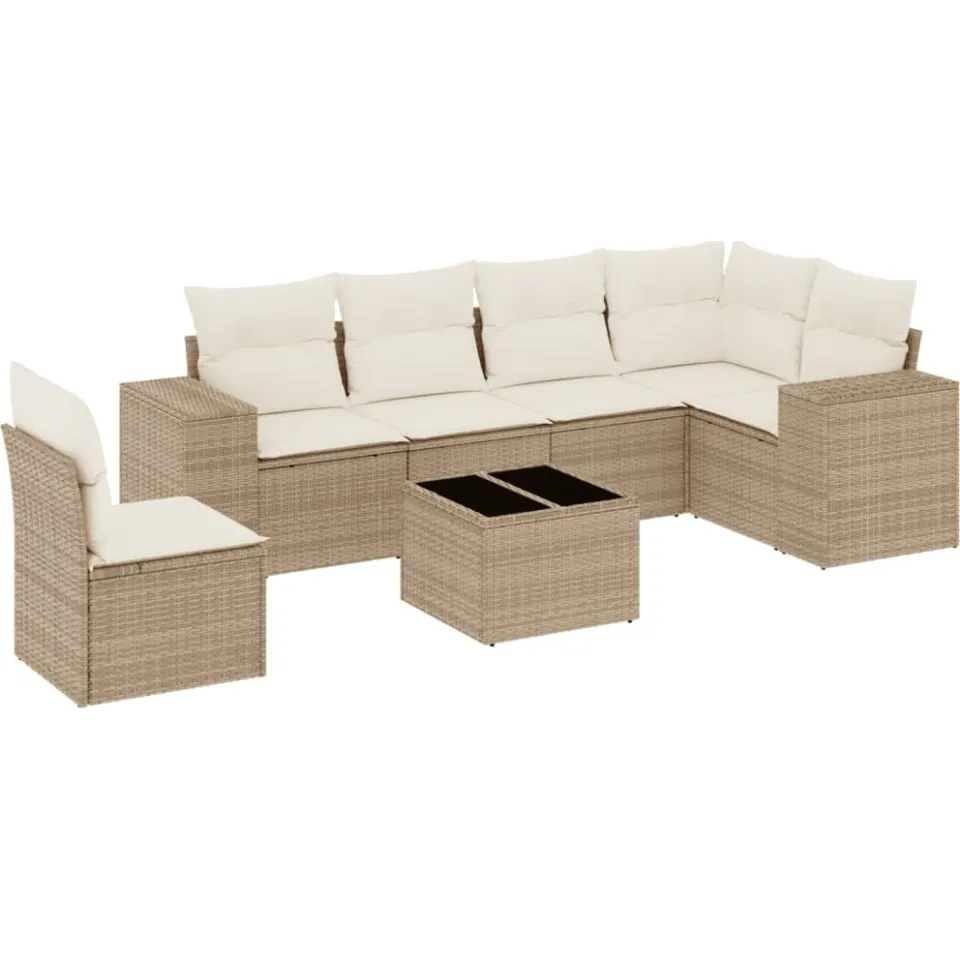vidaXL 7-delige Loungeset met kussens poly rattan beige
