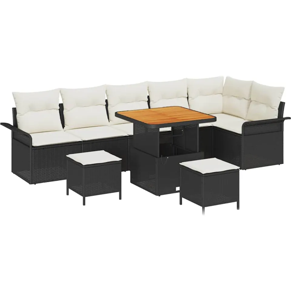 vidaXL Tuinbankenset 9 st Zwart poly rattan