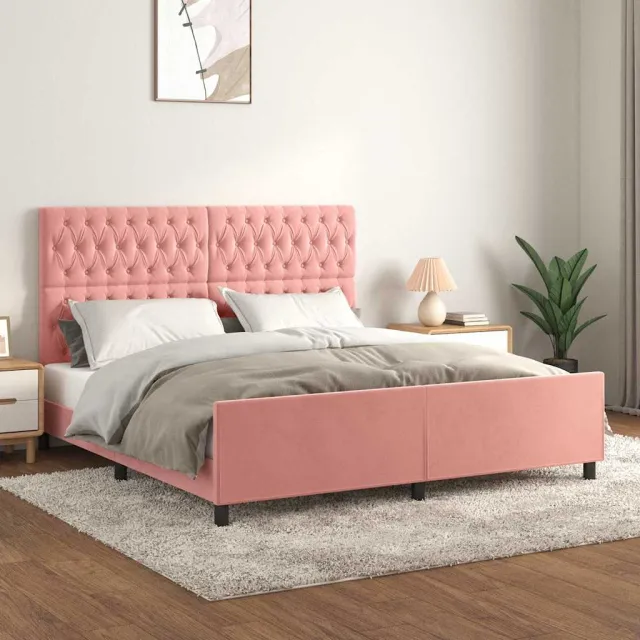vidaXL Bedframe met hoofdeinde fluweel roze 180x200 cm