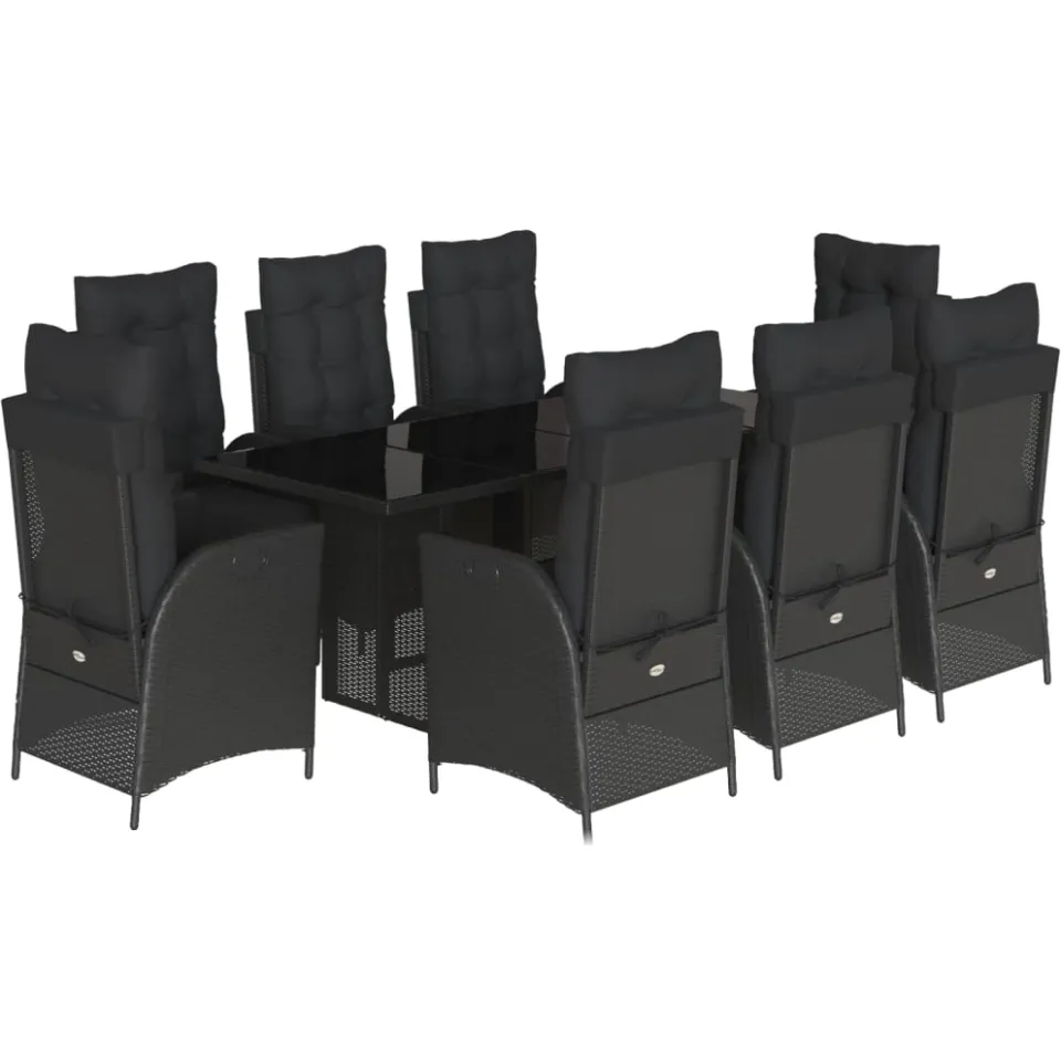 vidaXL 9-delige Tuinset poly rattan zwart