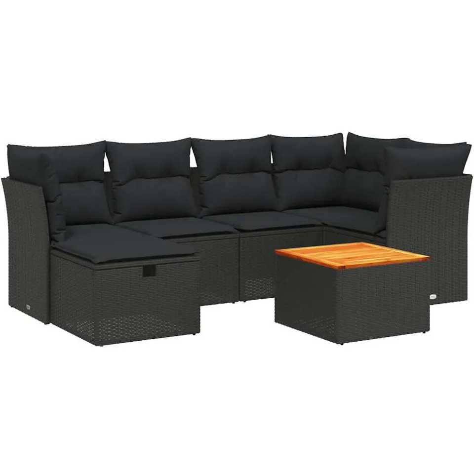 vidaXL 7-delige Loungeset met kussens poly rattan zwart, foto 3
