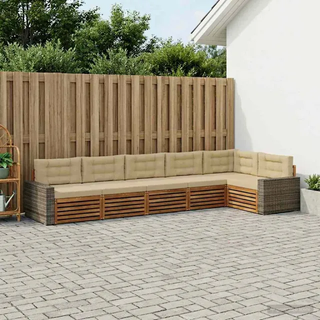 vidaXL Buiten bankenset 6 st 6-zits Natuurlijk en Beige