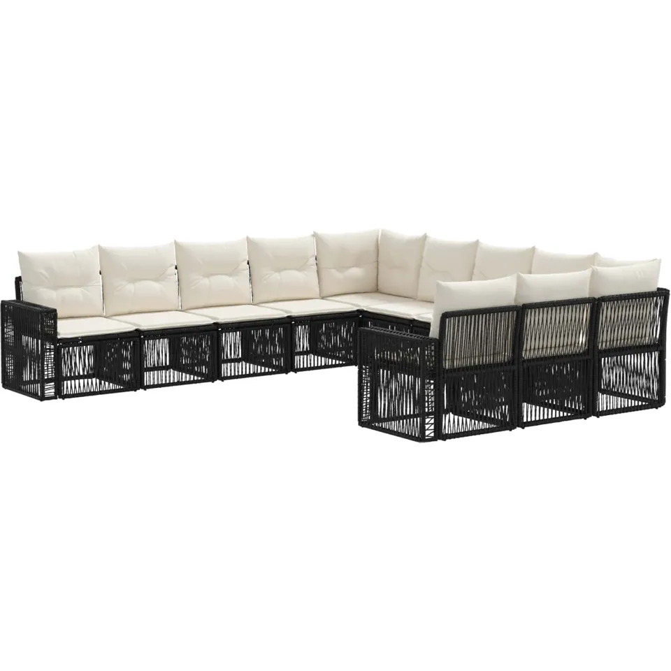 vidaXL Tuinbankenset 11 st 11-zits Zwart en Cream Wit poly rattan, foto 3