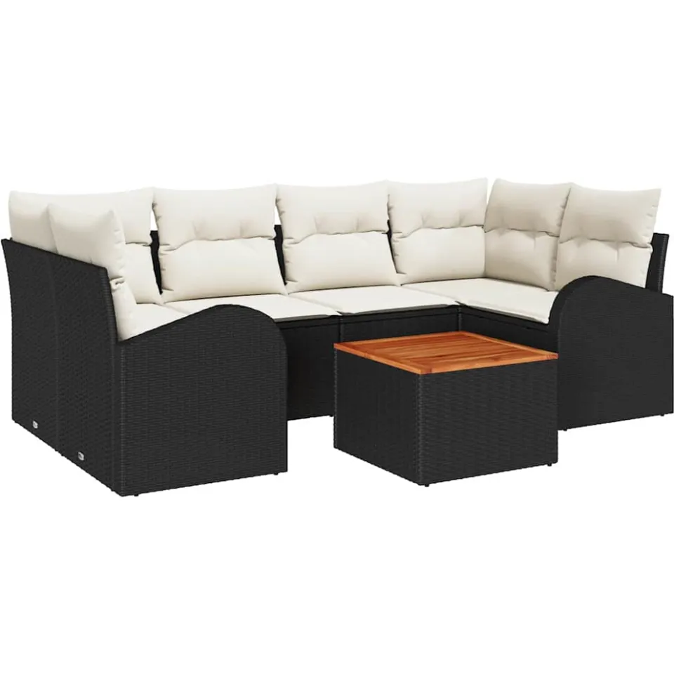 vidaXL Tuinbankenset 7 st Zwart poly rattan