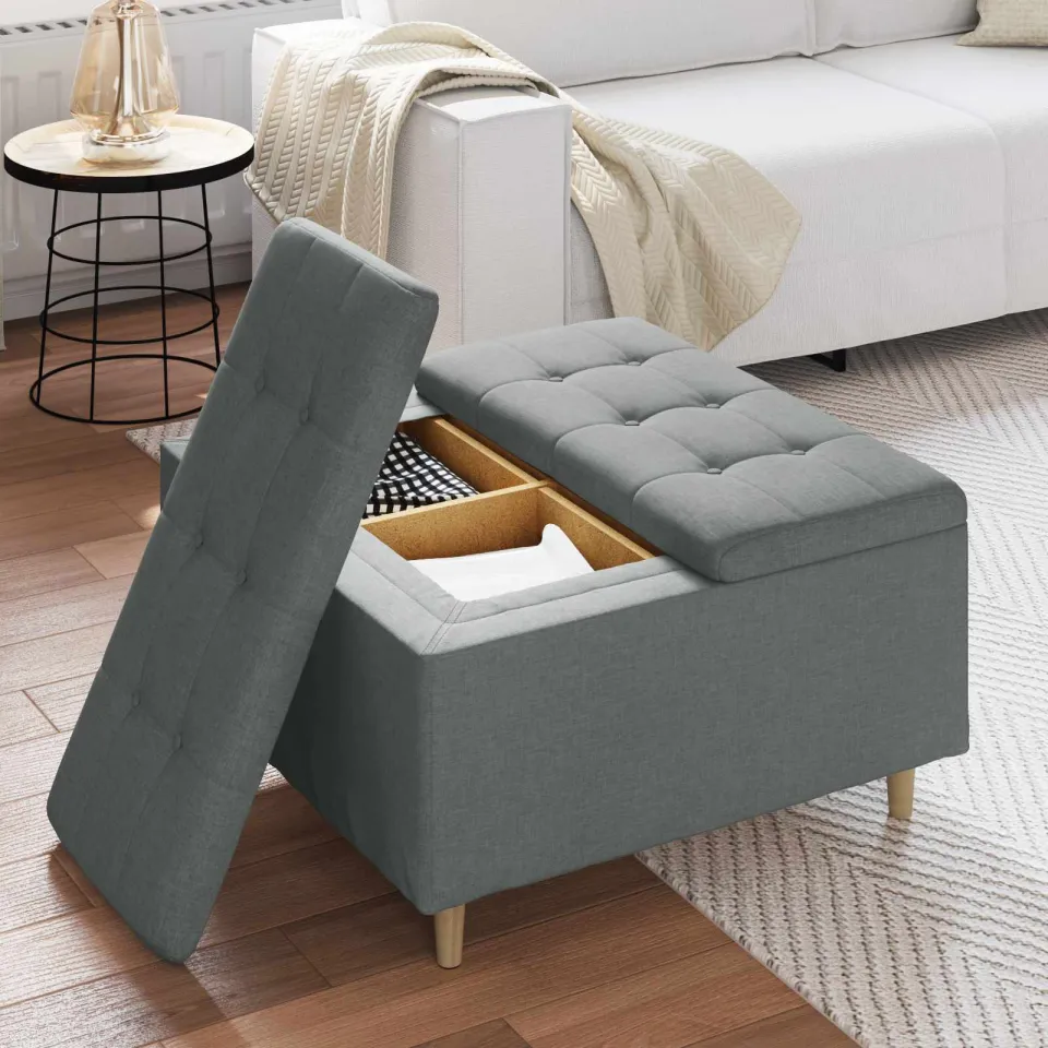 vidaXL Ottoman met Opbergruimte Donkergrijs 80 x 80 x 45 cm Stof grijs, foto 4