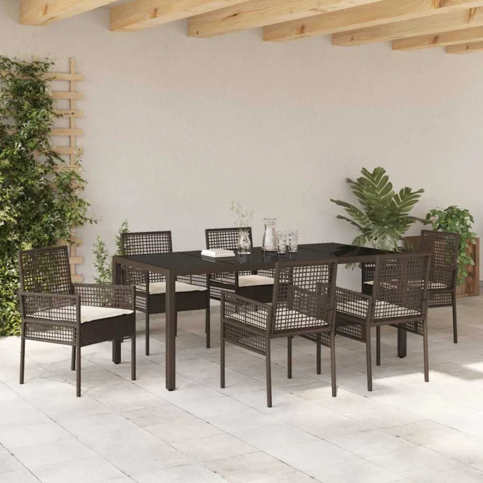 vidaXL Tuin eettafelset 7 st Bruin poly rattan, foto 3