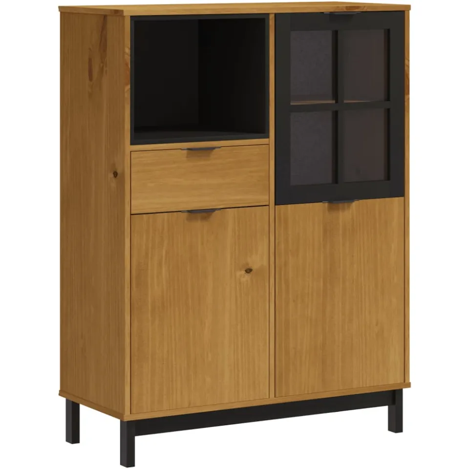 vidaXL Hoge kast met glazen deur FLAM 92x40x122,5 cm grenenhout bruin, foto 3