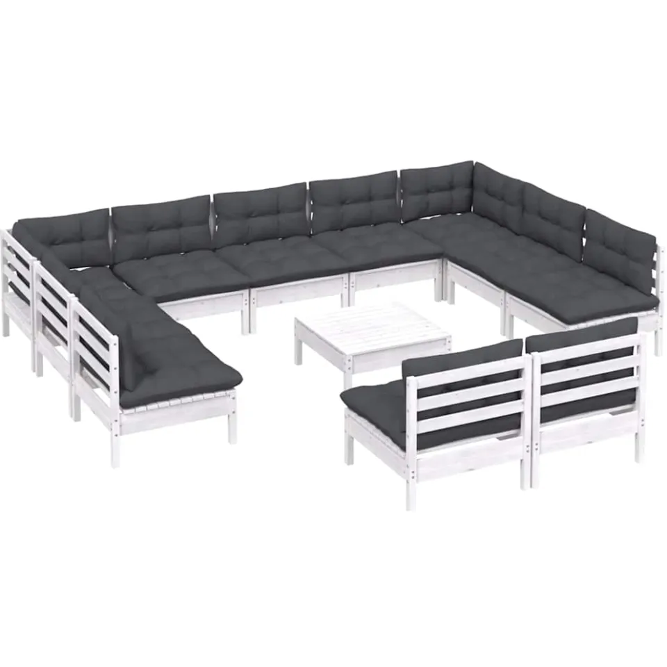 vidaXL 12-delige Loungeset met kussens massief grenenhout wit