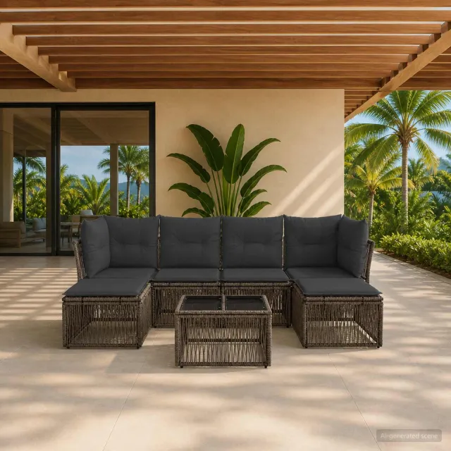 vidaXL Tuinbankenset 7 st Grijs poly rattan, foto 2