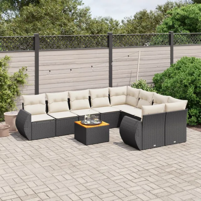 vidaXL 10-delige Loungeset met kussens poly rattan zwart, foto 2