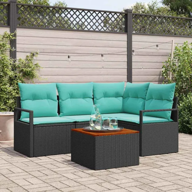 vidaXL Tuinbankenset 5 st Zwart poly rattan, foto 2