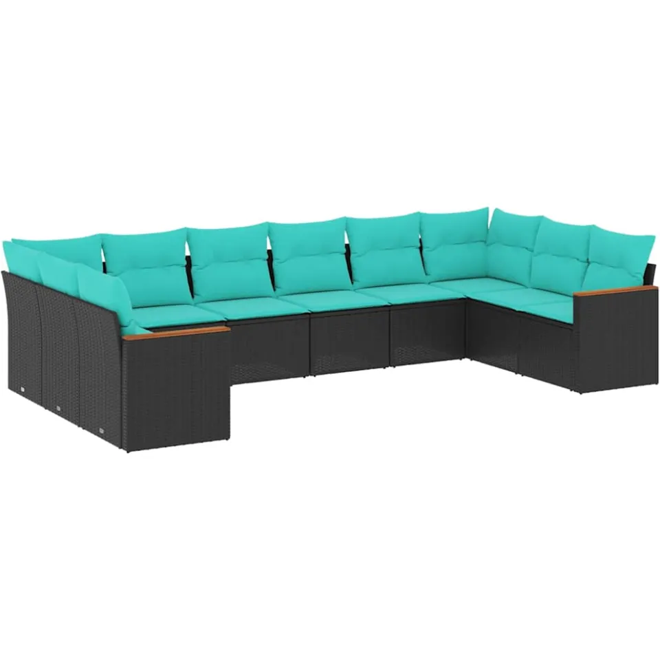 vidaXL 10-delige tuinbankset met kussens van zwart polyrotan, foto 3
