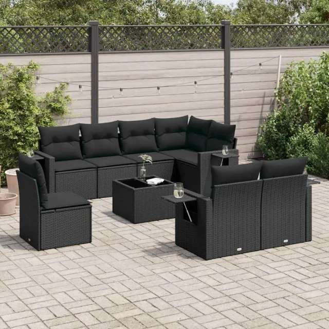 vidaXL 9-delige Loungeset met kussens poly rattan zwart, foto 2