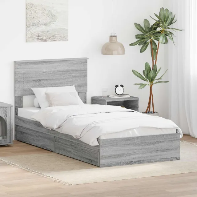 vidaXL Opslag bed met lade Grijs Sonoma 75 x 190 cm Bewerkt hout