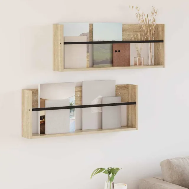 vidaXL Tijdschrift Rek 2 st Sonoma Eiken 80 x 12 x 30 cm Bewerkt hout, foto 2
