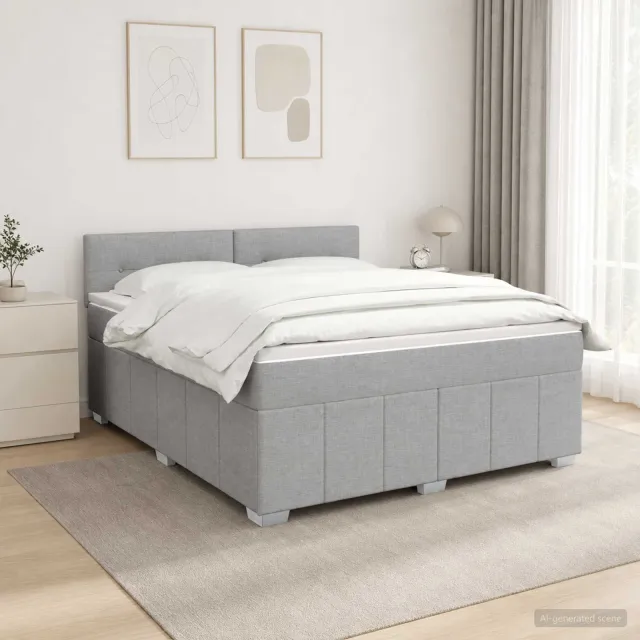 vidaXL LED Boxspring Bed met Matras Lichtgrijs 140 x 190 cm Stof