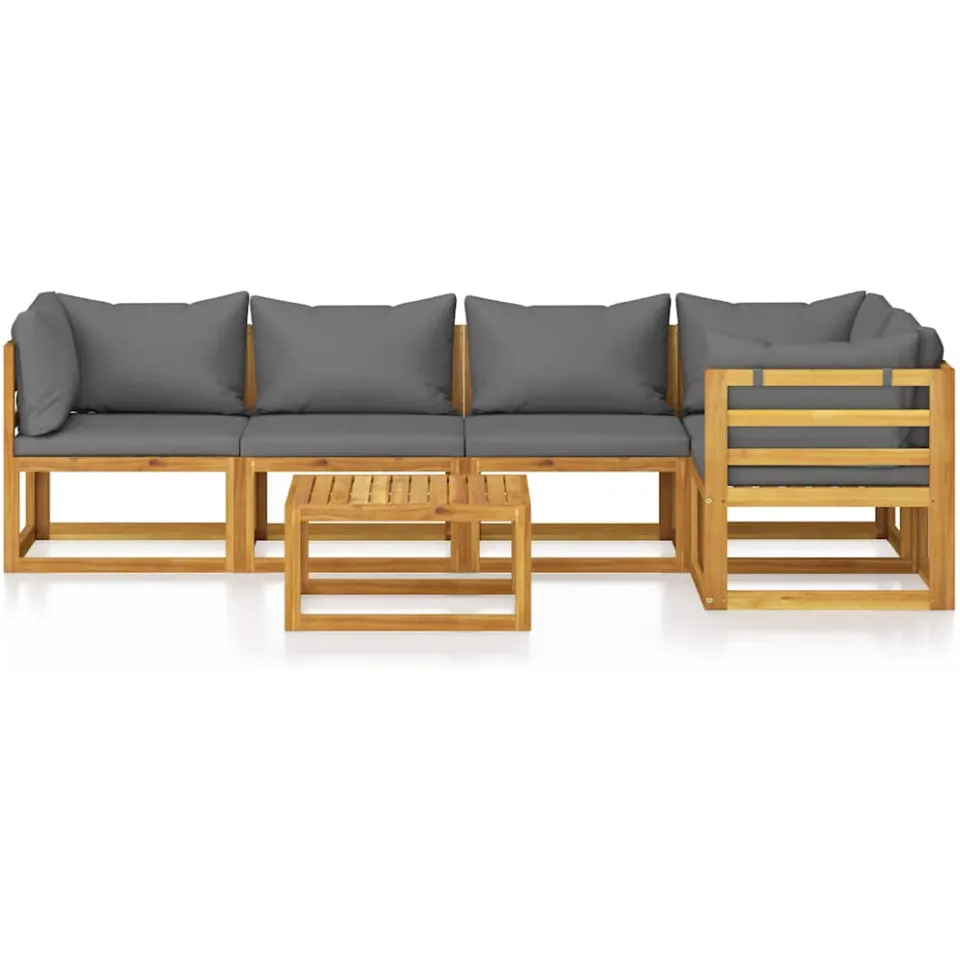 vidaXL 6-delige Loungeset met kussens massief acaciahout Grijs