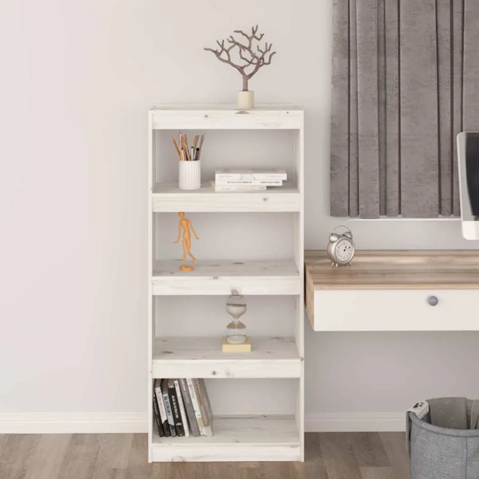 vidaXL Boekenkast/kamerscherm 60x30x135,5 cm massief grenenhout wit, foto 3