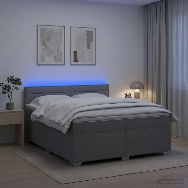vidaXL Boxspring Bed met Matras en LED Lichtgrijs 200 x 200 cm Stof