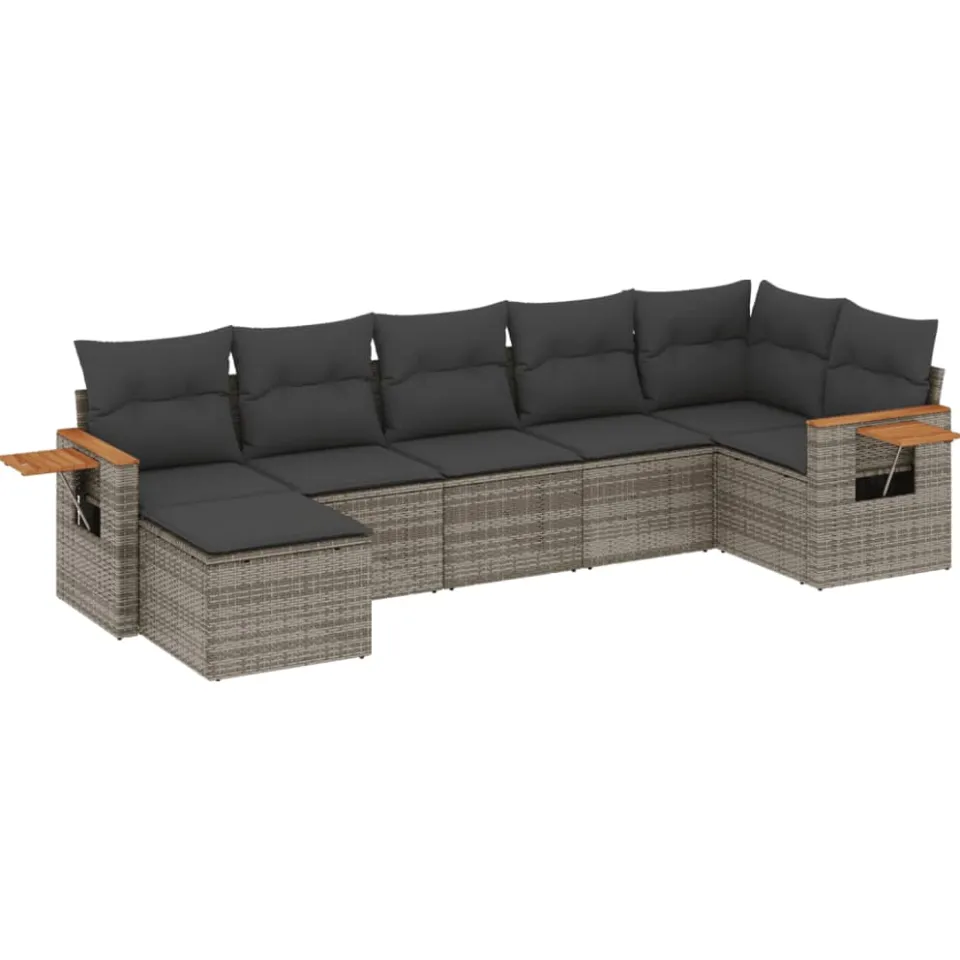 vidaXL 7-delige Loungeset met kussens poly rattan grijs, foto 3