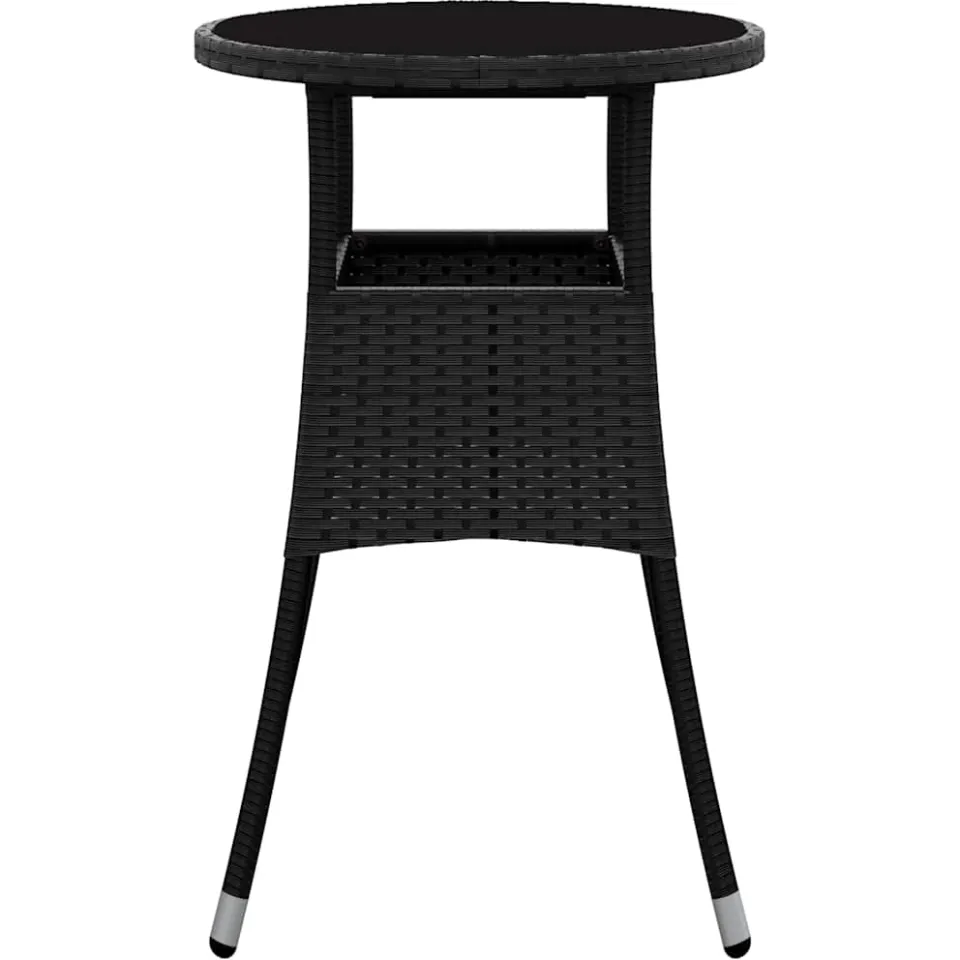 vidaXL Tuintafel Ø60x75 cm gehard glas en poly rattan zwart