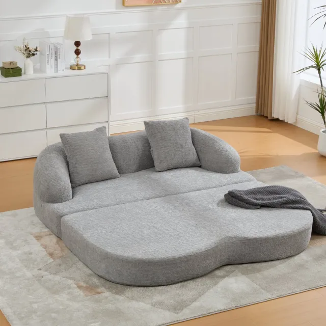 DESMIU Slaapbank 157 X 84 X 65 Cm - 2-Zits Uitklapbaar Tot Bed Met 2 Kussens - Voor Woonkamer En Logeerkamer - Chenille - Lichtgrijs