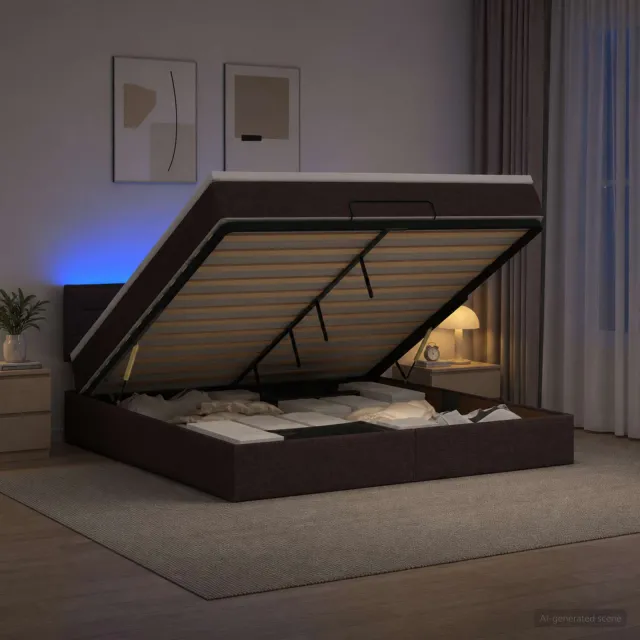 vidaXL Ottoman Bed met Matrassen en LED Donkerbruin 160 x 200 cm Stof