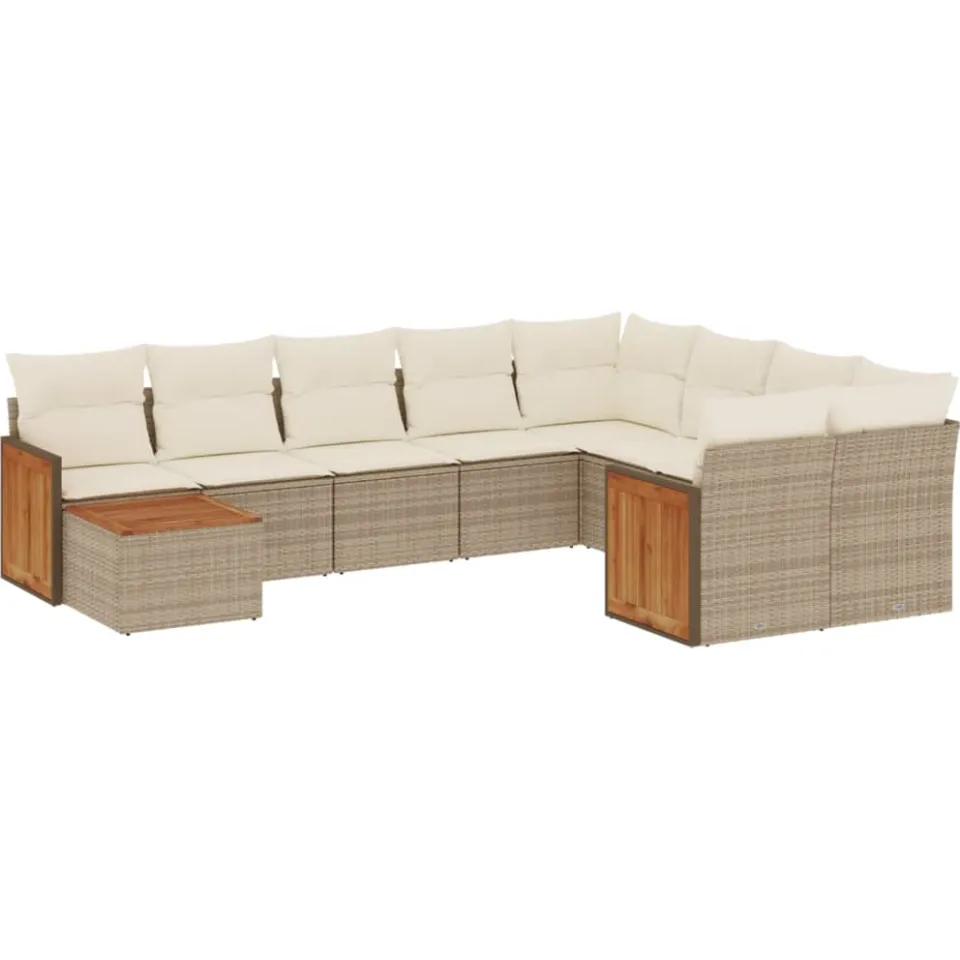 vidaXL 10-delige Loungeset met kussens poly rattan beige, foto 3