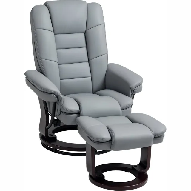Homcom relaxfauteuil met voetenbankje en hoofdsteun - TV-fauteuil - Relaxstoel - Draaifauteuil - Grijs Grau