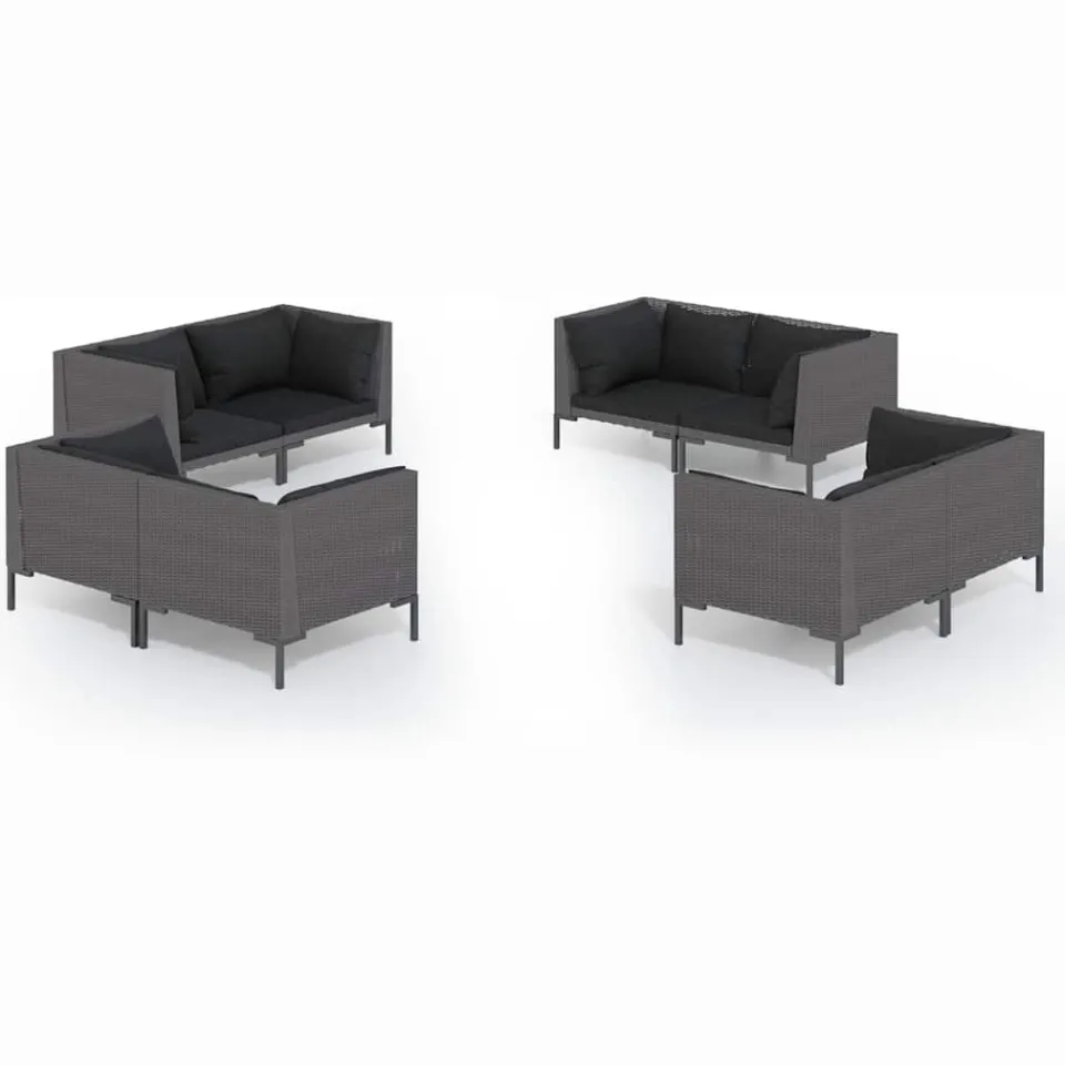 vidaXL 8-delige Loungeset met kussens poly rattan donkergrijs grijs, foto 4