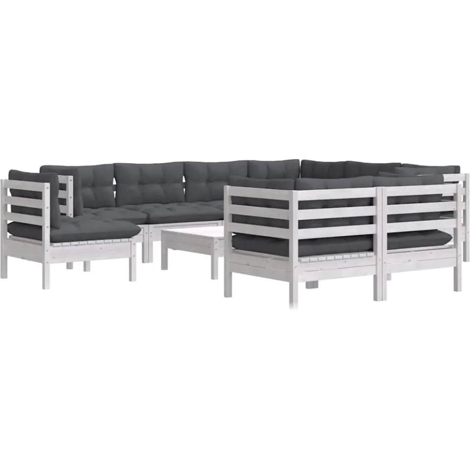 vidaXL 10-delige Loungeset met kussens massief grenenhout wit