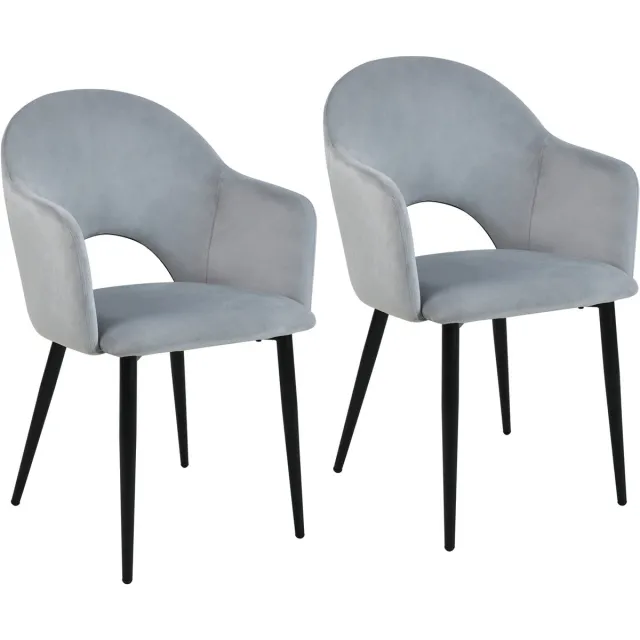 SVITA HAILEY set van 2 eetkamerstoelen - keukenfauteuils gestoffeerd fluweel grijs