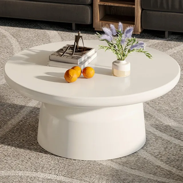 GUYII Salontafel 80 cm - Woonkamermeubilair Salontafel - Moderne Ronde koffietafel witte - Thuiskantoor - gemakkelijk te monteren beige