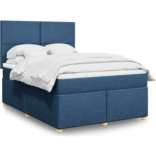 vidaXL Boxspring met matras stof blauw 140x190 cm