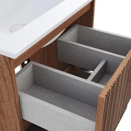 Asime Wastafelonderkast 61cm - Eiken Walnoot Gelakt - Met 2 Lades - 61x68x47cm, foto 4
