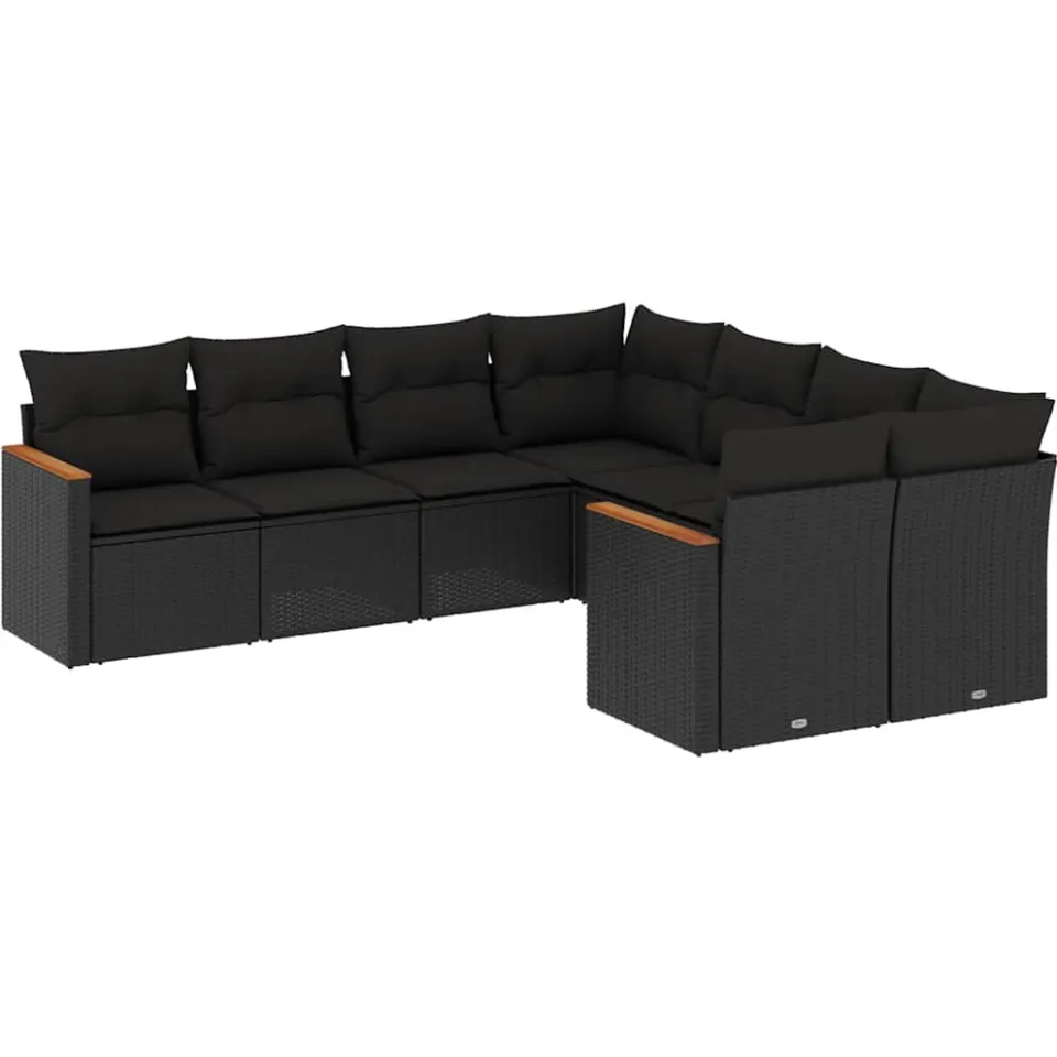 vidaXL 8-delige Loungeset met kussens poly rattan zwart, foto 3