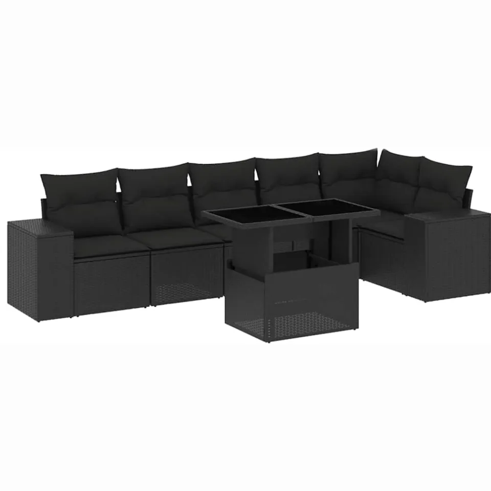 vidaXL 7-delige Loungeset met kussens poly rattan zwart, foto 4