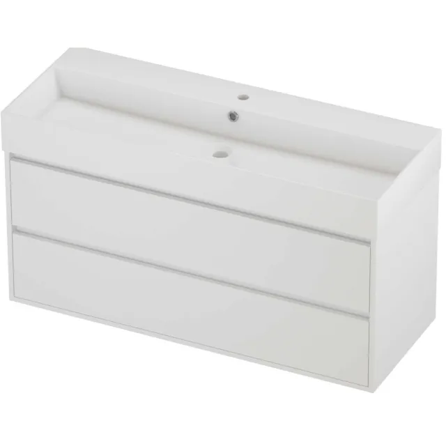 Proline Zara Badmeubelset Porselein Loft 1 Kraangat Greeploos 120x46x65 cm Glans Wit Mat White Mat Wit