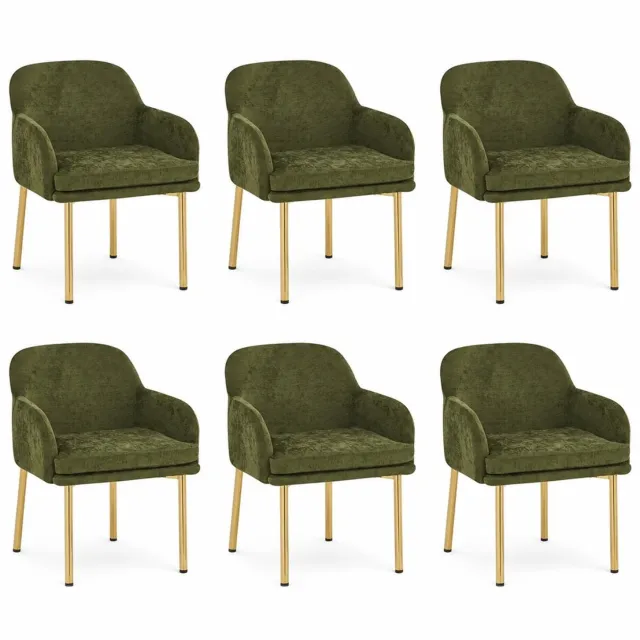 KOMHTOM 6 stuks moderne eetkamerstoelen, gestoffeerde stoelen met armleuningen, in hoogte verstelbaar, draagkracht tot 125 kg, voor eetkamer, keuken, groen Goudkleurig, groen