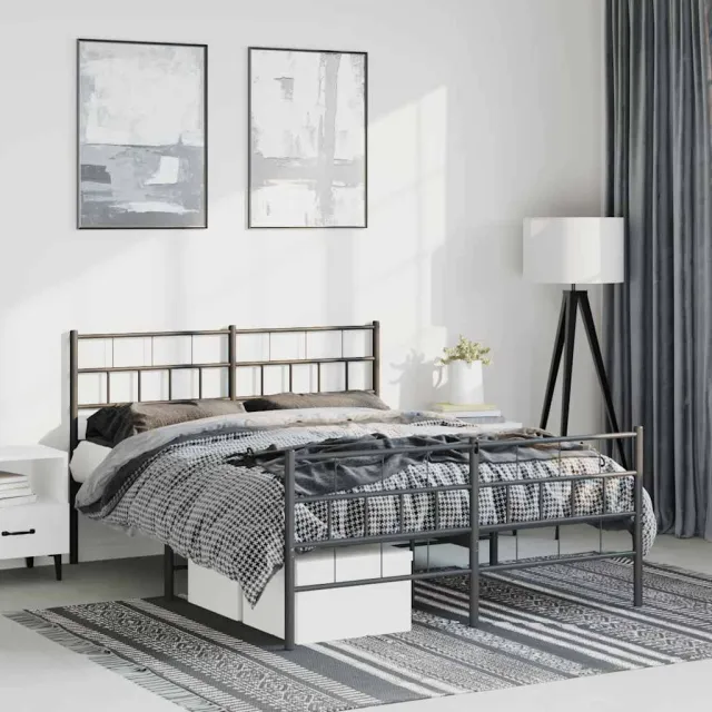 vidaXL Bedframe met hoofd- en voeteneinde metaal zwart 150x200 cm