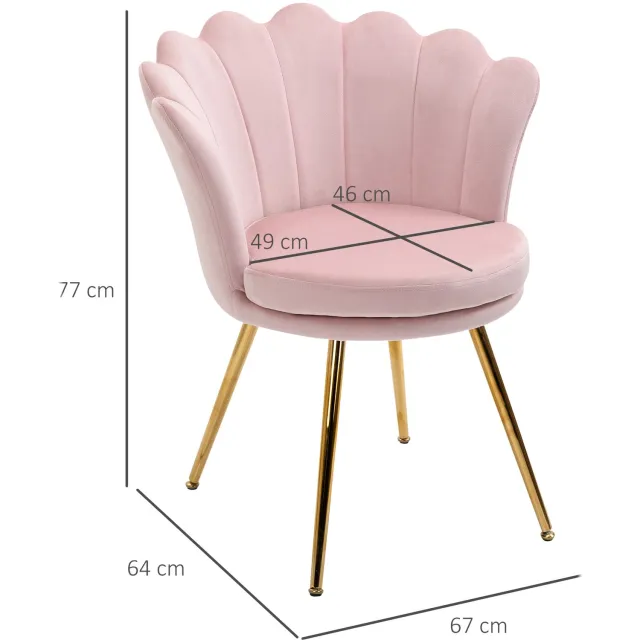 Lunpog Kaptafelstoel met rugleuning en gouden poten, Shell-stoel voor kaptafel, slaapkamer of woonkamer, eenvoudig in elkaar te zetten (roze) Rozegekleurd