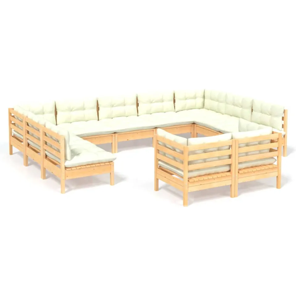 vidaXL 11-delige Loungeset met crèmekleurige kussens grenenhout
