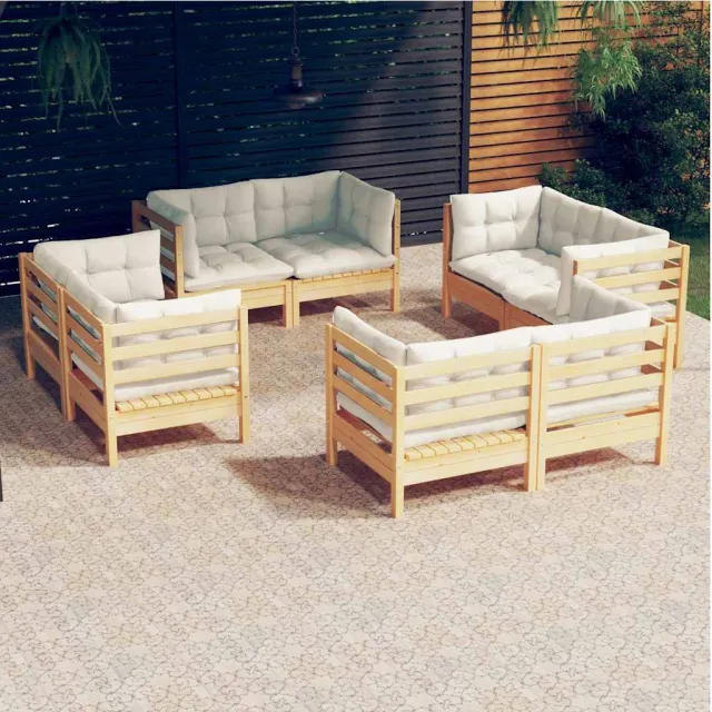 vidaXL 8-delige Loungeset met crèmekleurige kussens grenenhout, foto 2