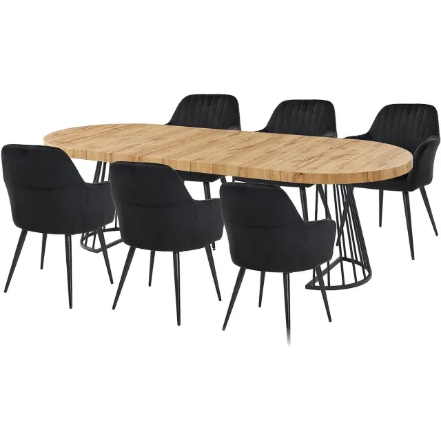 Vente-unique Set tafel FIRELA + 6 stoelen ELEANA - Licht naturel en zwart Natuurlijk licht